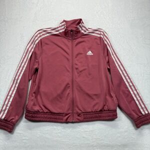 Adidas Track Jacket Full Zip 3 Stripe‎ Athletic Warm Up Coat Mauve Large READ